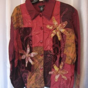 Hona to Be Maroon Velvet Floral Jacket Sz XL